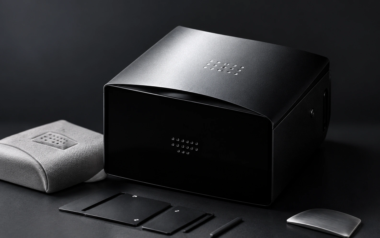 A black presentation box with a considered brand identity